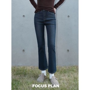 LOREM Double Waist Head Slimming Nine Point Cotton Elastic Jeans