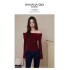 Winter mink fur off shoulder one neck sweater with flared sleeves and knitted sweater