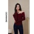 Winter mink fur off shoulder one neck sweater with flared sleeves and knitted sweater