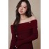 Winter mink fur off shoulder one neck sweater with flared sleeves and knitted sweater