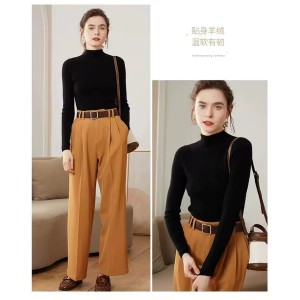 Wool base sweater women's long sleeved autumn and winter pullover slim fit high neck thin sweater versatile autumn and winter knitwear