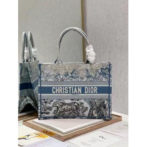 DIOR Dior BookTote Old Flower Full Print Large Capacity Oblique Hand Embroidered Tote Bag Tote Bag Shopping Bag Handbag Medium Women's Style