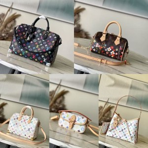 LV Murakami Takashi's reissued collection features colorful rainbow colored shoulder bags
